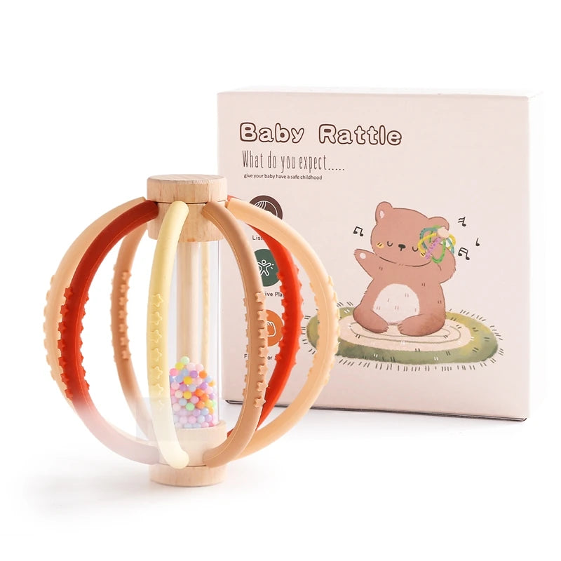 Shake & Soothe Wooden Rain Drum Rattle Silicone Molar Toy Set