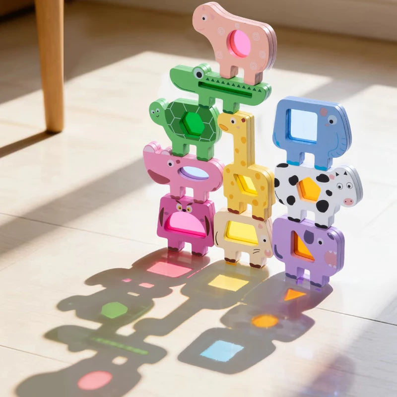 Wooden Animal Acrylic Shape Match Balance Stack Puzzle Set