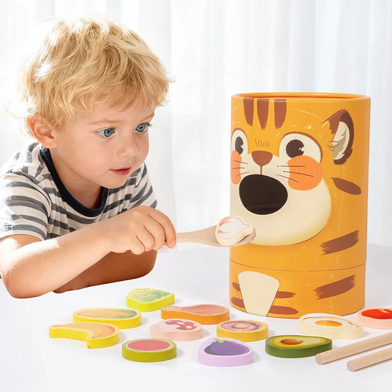Feed & Play Wooden Tiger Feeding Pretend Play Food Toy Set