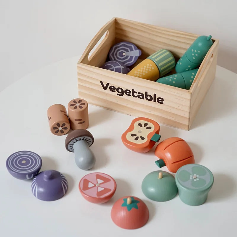 Wooden Pretend Play Kitchen Cutting Food Set