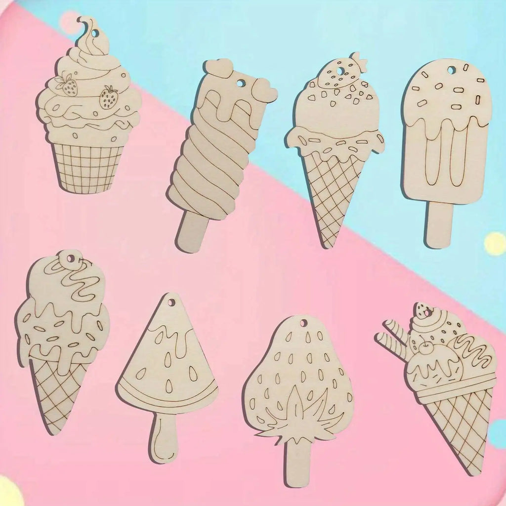 Paint Ice Lolly Wooden Craft Ornaments, 16-Piece DIY Painting Set