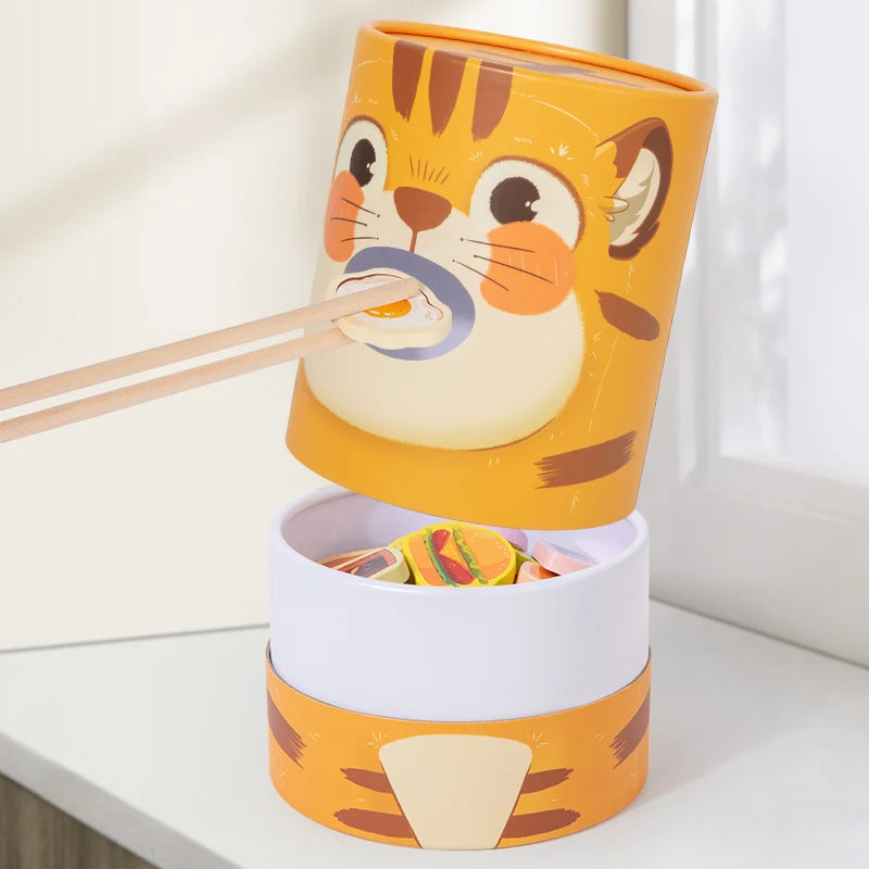 Feed & Play Wooden Tiger Feeding Pretend Play Food Toy Set
