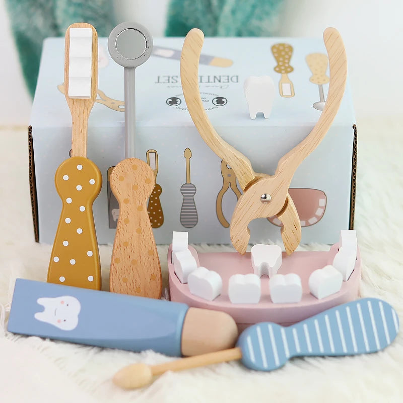 Wooden Dental Dentist Nurse Teeth Brushing Pretend Play Set