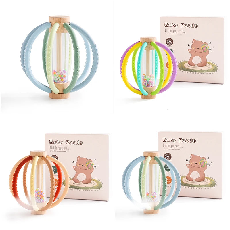 Shake & Soothe Wooden Rain Drum Rattle Silicone Molar Toy Set