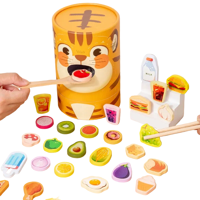 Feed & Play Wooden Tiger Feeding Pretend Play Food Toy Set