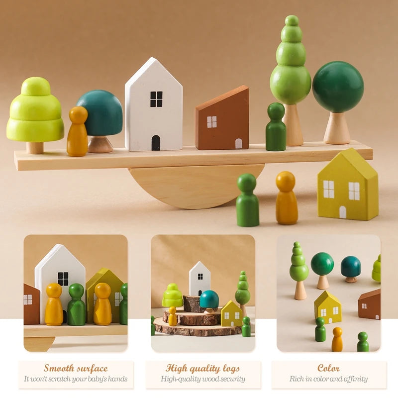 Stack & Explore Montessori Wooden Forest House Block Stacking Set