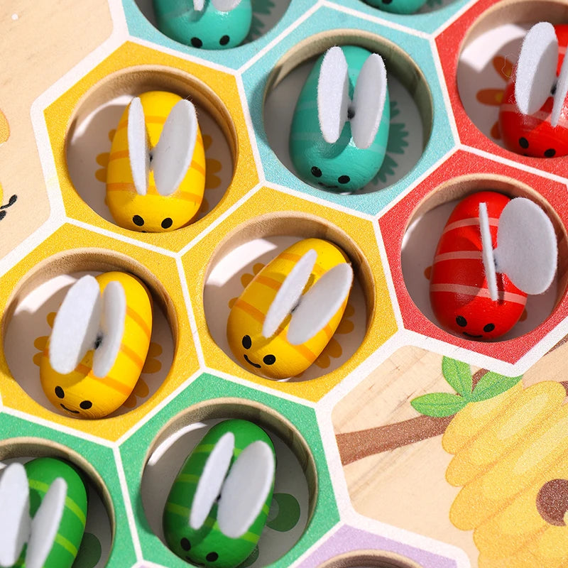 Wooden Beehive Fine Motor Color Sorting Game