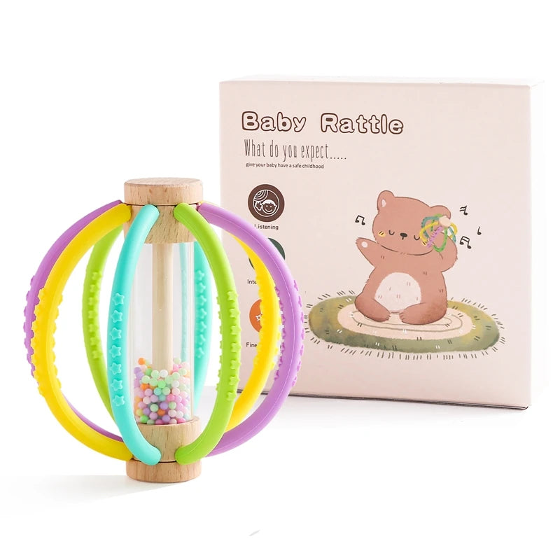 Shake & Soothe Wooden Rain Drum Rattle Silicone Molar Toy Set
