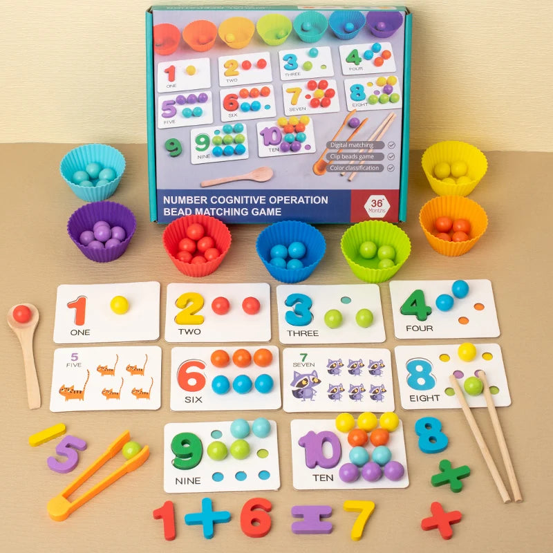 Wooden Clip Bead Sorting Bowl Montessori Fine Motor Set