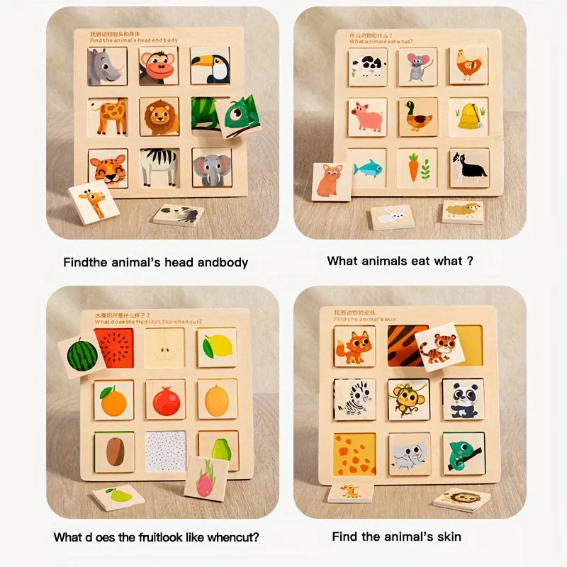 Wooden Logical Thinking Fruit & Animal Pairing Puzzle Board