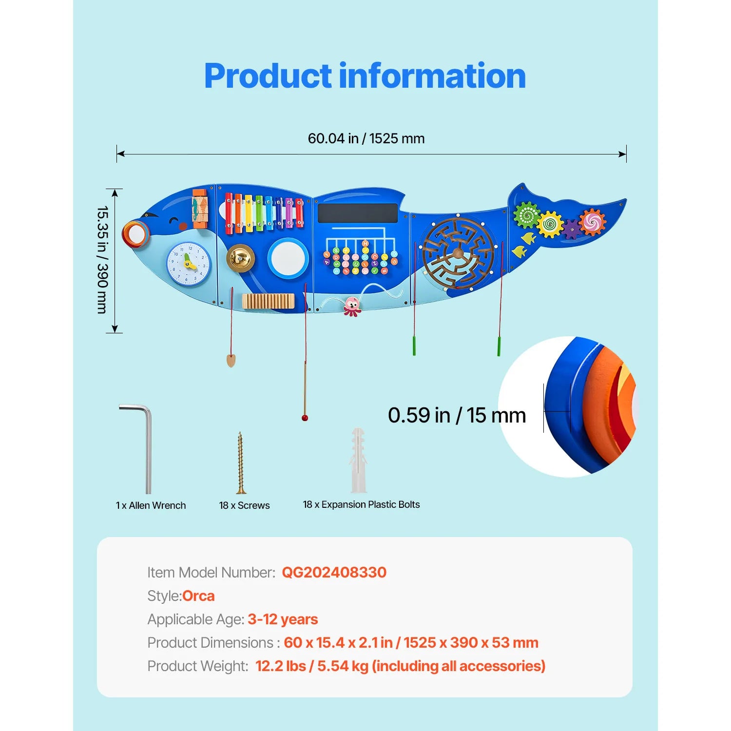 Touch & Explore Orca 12 Activity Wall Hanging Busy Board