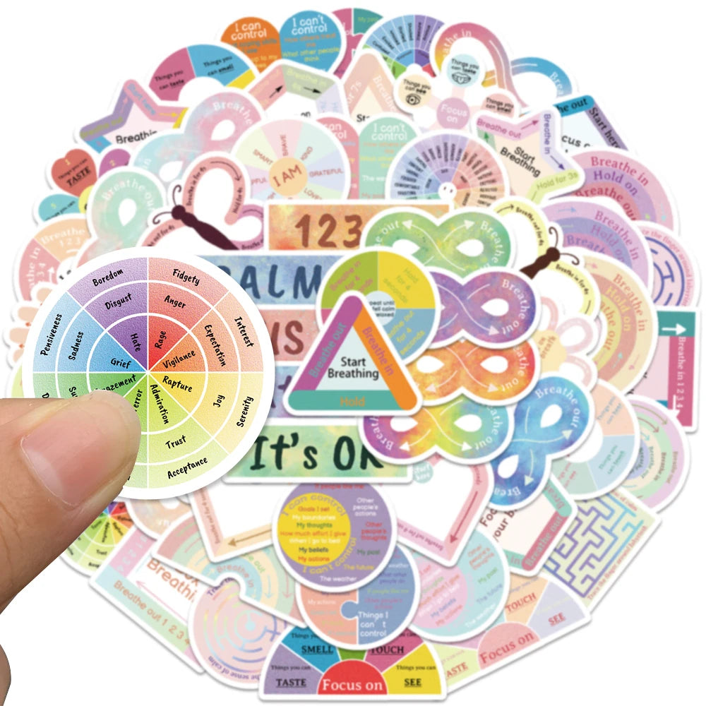 Breathe Calm Sensory Cartoon Rainbow Sticker Collection