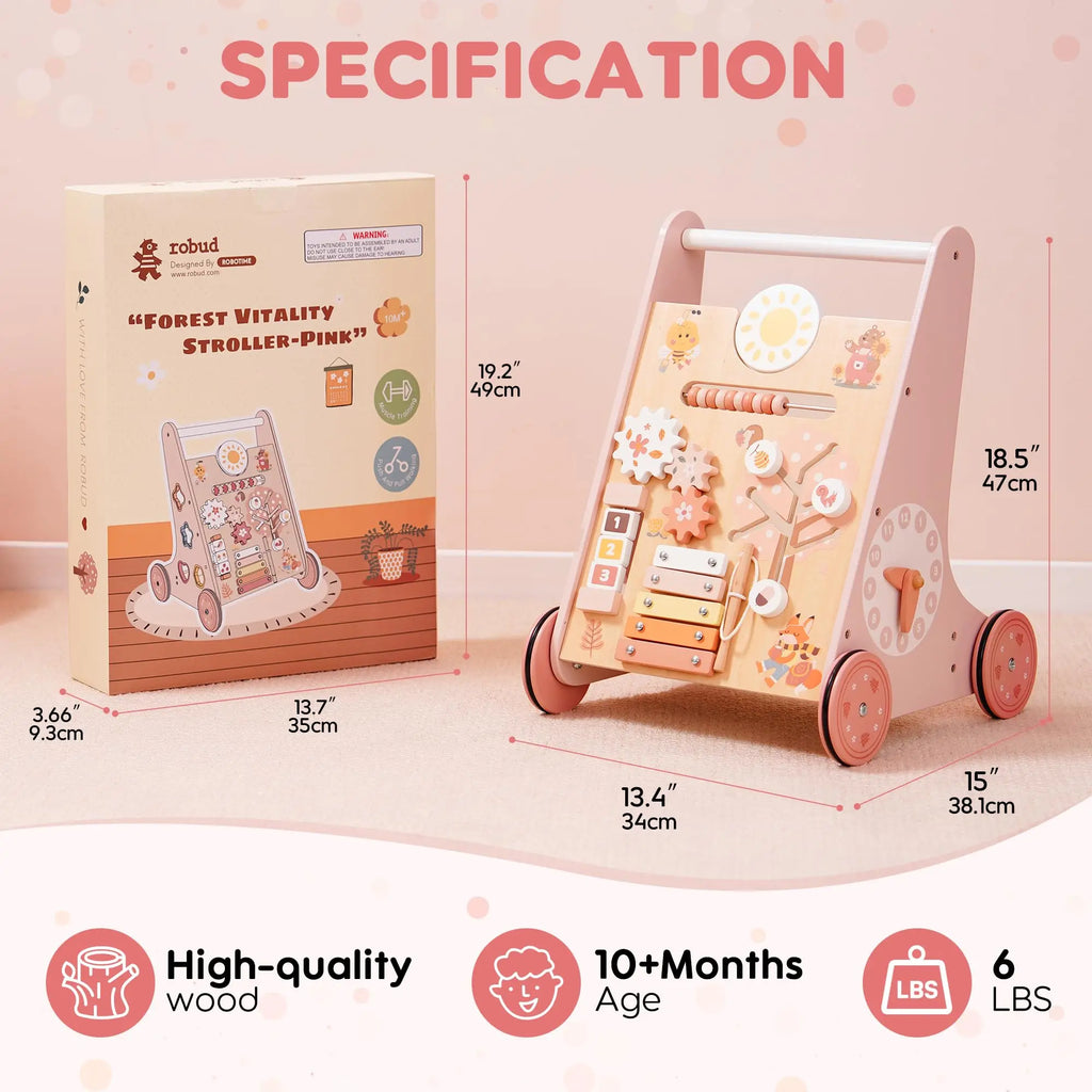 Push & Play Wooden Montessori Baby Walker Activity Center Set