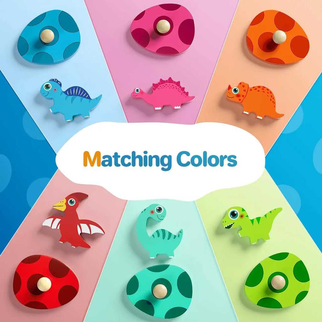 Little Dinos Wooden Dinosaur Egg Matching Peg Puzzle Set
