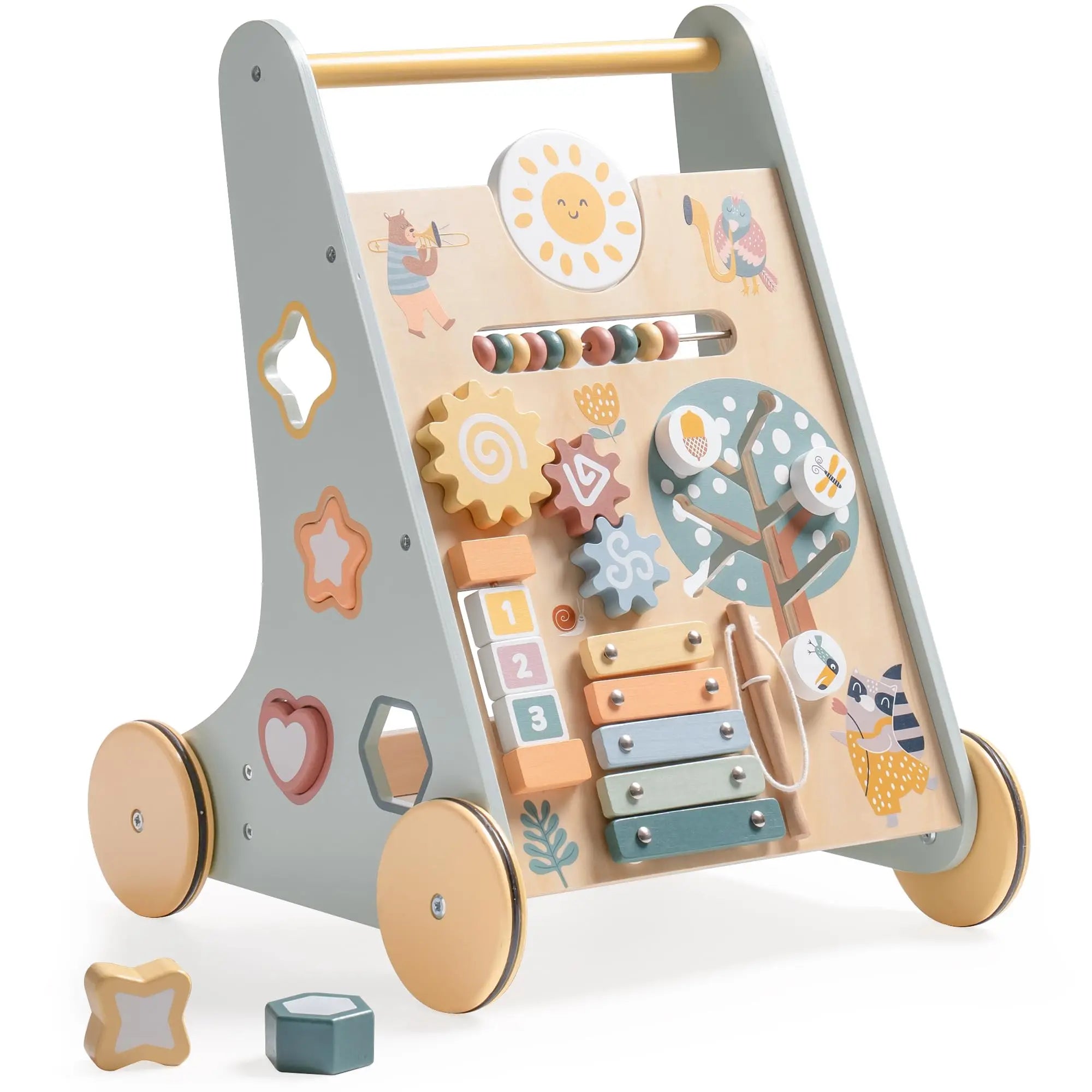 Push & Play Wooden Montessori Baby Walker Activity Center Set