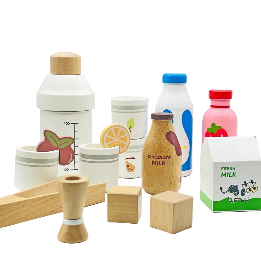 Wooden Milk Drink Pretend Play Kitchen Set
