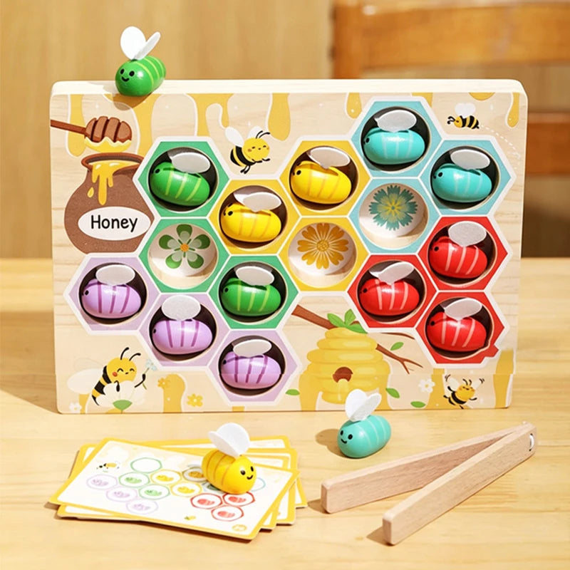 Wooden Beehive Fine Motor Color Sorting Game