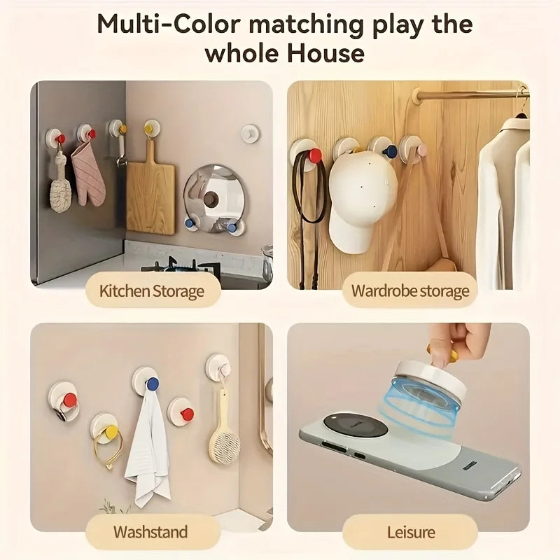 Colorful Suction Cup Hooks, 7-Piece Punch-Free Set