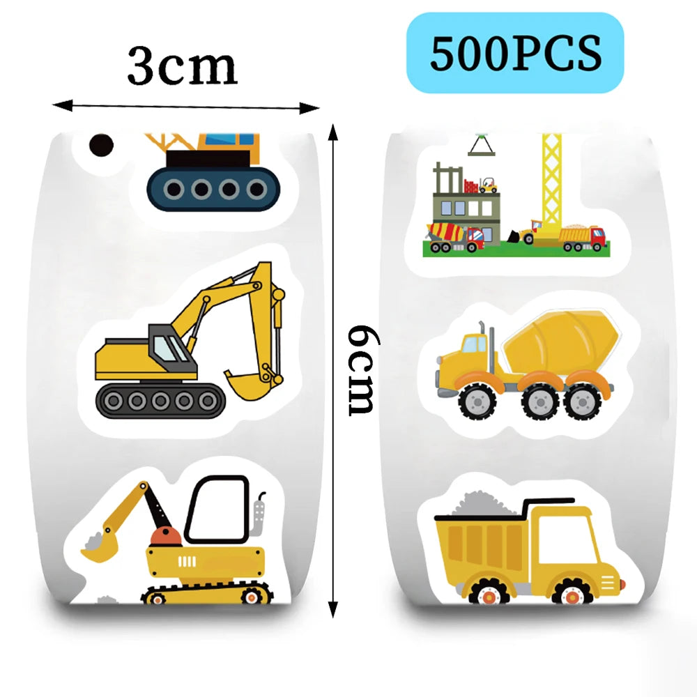500pc Construction Vehicle Reward Encourage Sticker Roll