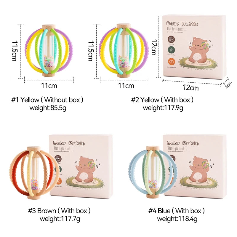 Shake & Soothe Wooden Rain Drum Rattle Silicone Molar Toy Set