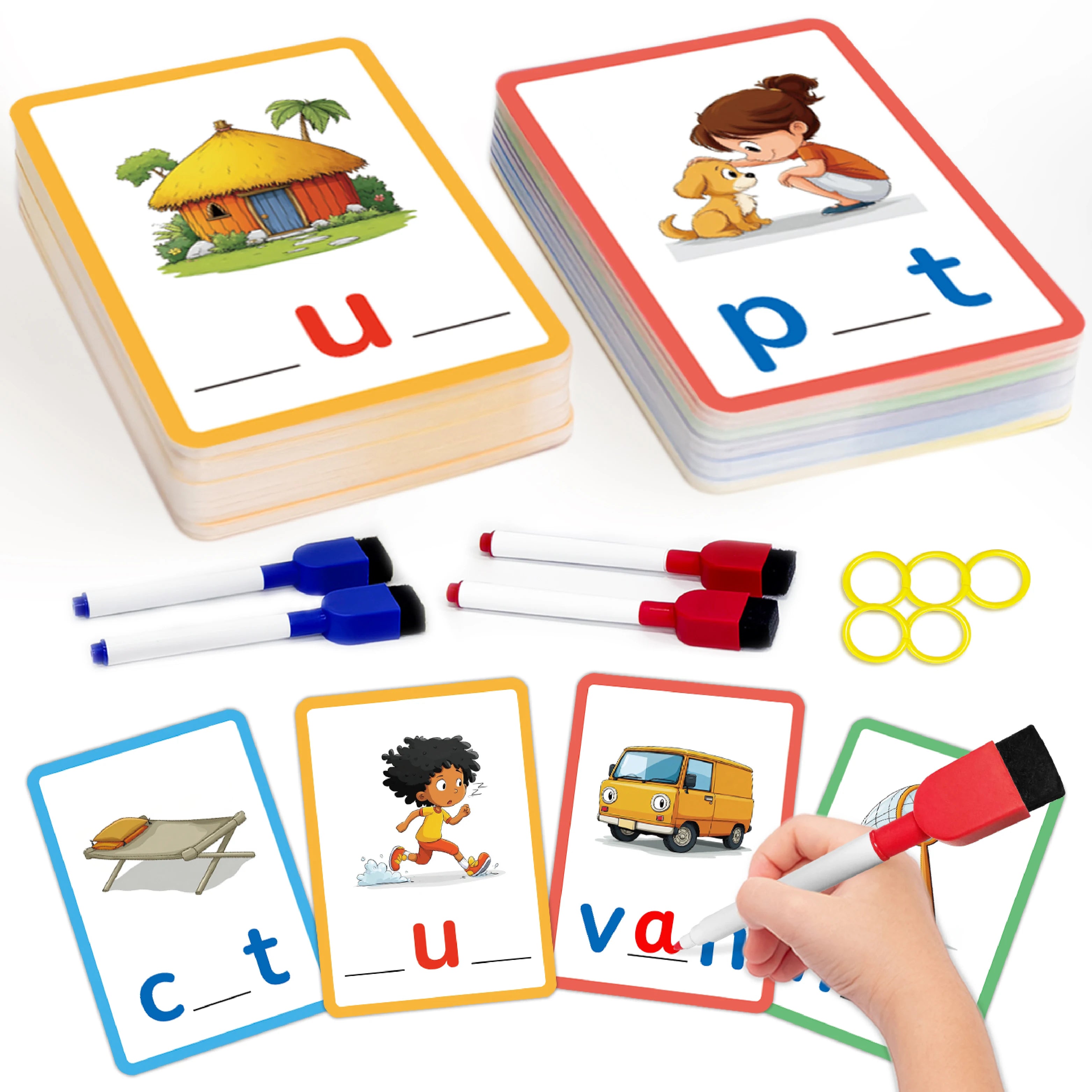 Write & Wipe CVC Sight Word Writable Wipeable Flash Card Set