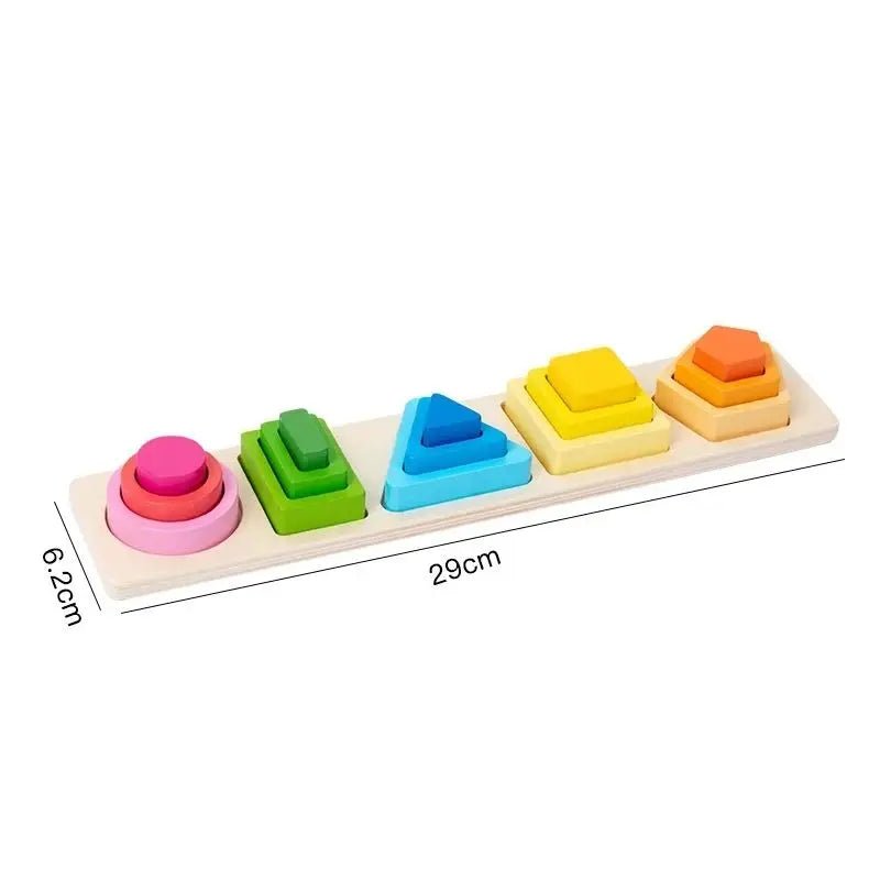 Stack & Sort Montessori Wooden Shape Color Geometric Puzzle Set