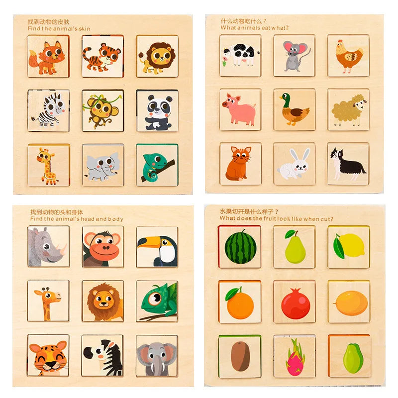 Wooden Logical Thinking Fruit & Animal Pairing Puzzle Board