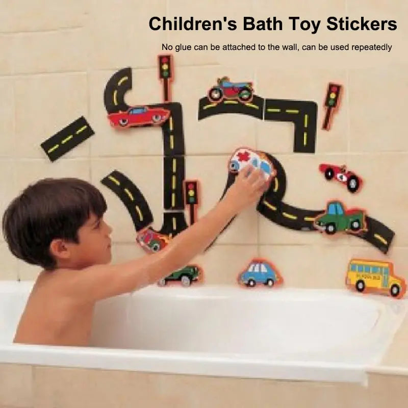 Stick & Drive 23pc Bath Wall City Traffic Road Puzzle Set