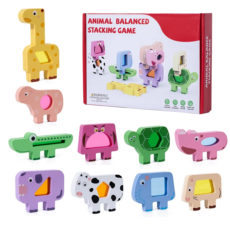 Wooden Animal Acrylic Shape Match Balance Stack Puzzle Set