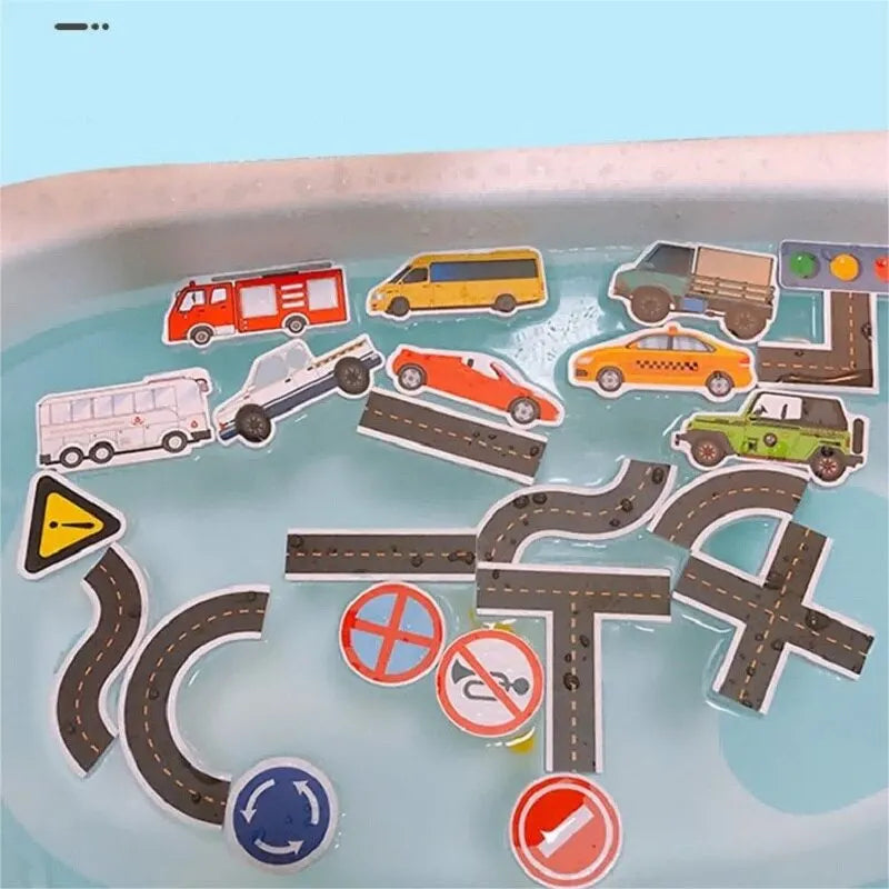 Stick & Drive 23pc Bath Wall City Traffic Road Puzzle Set
