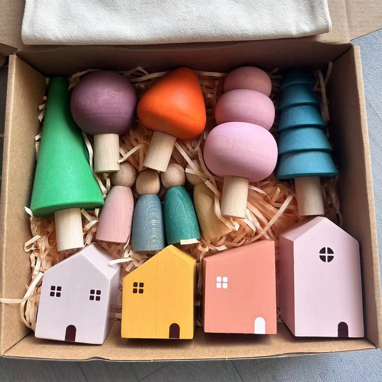 Nordic Wooden Village Figurine Set