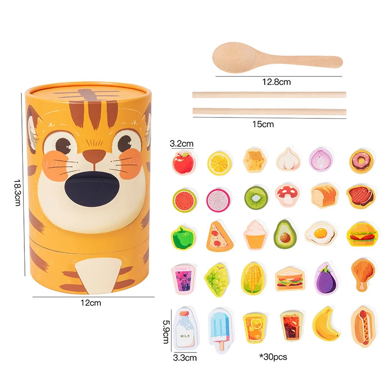 Feed & Play Wooden Tiger Feeding Pretend Play Food Toy Set